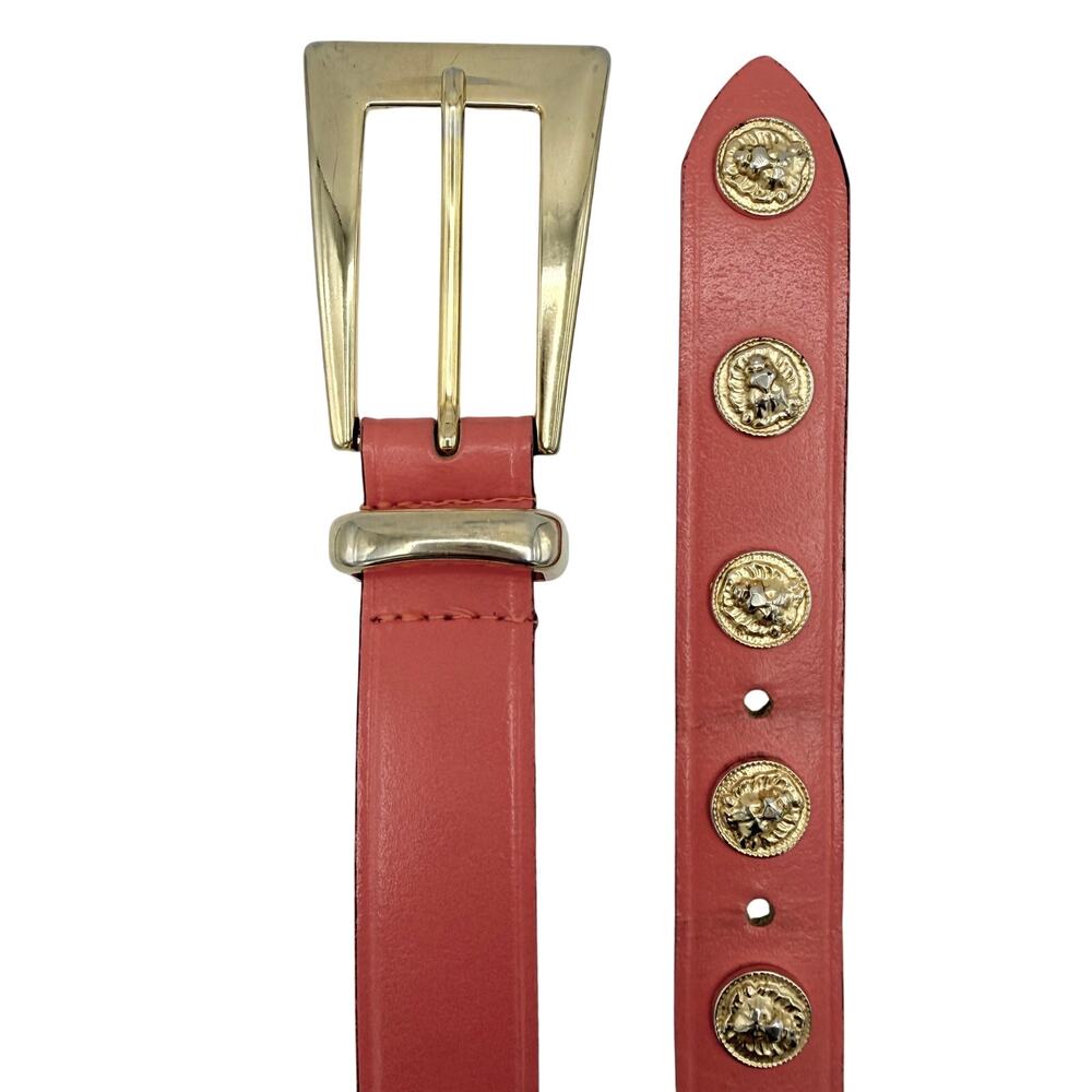 Vintage The Limited Coral Leather Belt Gold Lion Medallion‎ Buckle Boho XS S - Picture 4 of 9